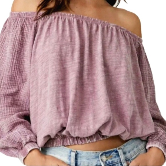 We The Free Parfait Bubble Lavender Purple Off-Shoulder Top Large NWOT - Picture 5 of 15